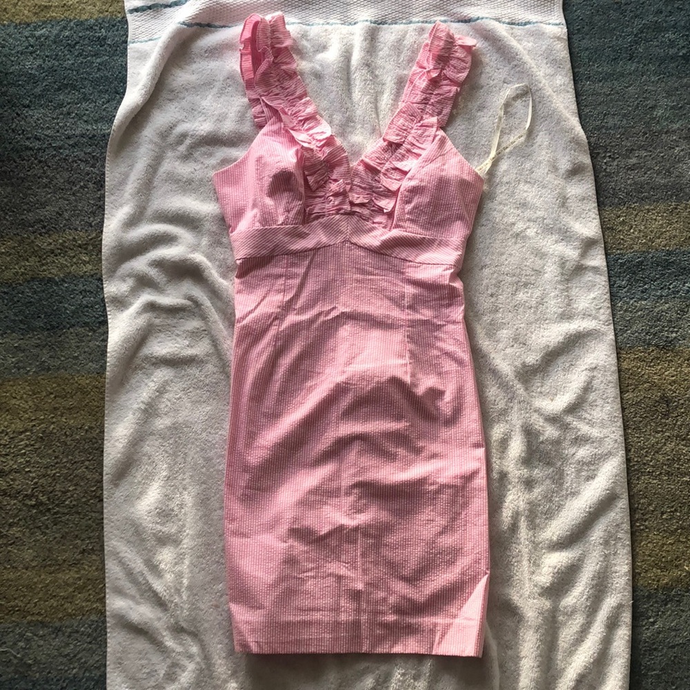 Pink and white striped party dress